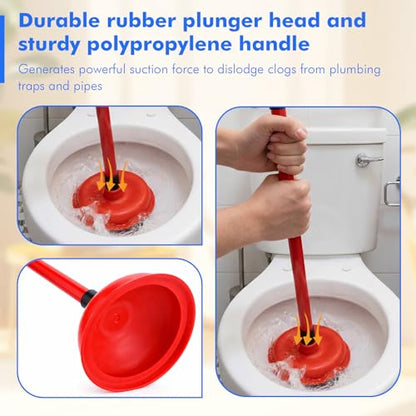 Reallnaive 24 Pack Toilet Plungers Bulk with 19.7 Inch Long Handle Force Suction Cup Rubber Plunger for Bathroom to Fix Clogged Toilets Drains (Red) - color: Red