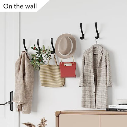Coat Hanger Hooks Wall Mount - Backpack Hooks,Metal Wall Hooks For Hanging Heavy Duty,Screw In Hooks For Hanging Clothes,Black Coat Hooks For Wall,Purse Hanger For Wall,Wall Mounted Bag Hooks (6 Pack) - size: 6 Pack