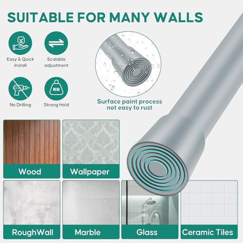 Shower Curtain Rod, No Drill Spring Tension Curtain Rods for Windows, Bathroom, Closet, Non-Slip, Anti-Rust, 0.63" Diameter - color: Silver grey, size: 28"-77" 1pcs