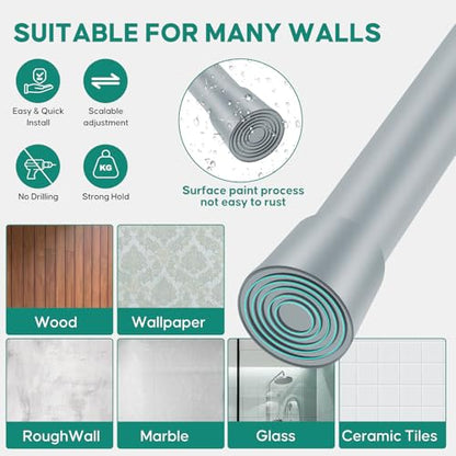 Shower Curtain Rod, No Drill Spring Tension Curtain Rods for Windows, Bathroom, Closet, Non-Slip, Anti-Rust, 0.63" Diameter - color: Silver grey, size: 28"-77" 1pcs