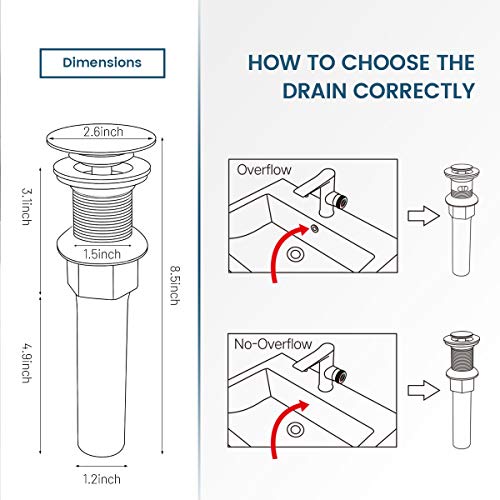 Bathroom Sink Drain, Vessel Sink Pop Up Drain with Detachable Basket Stopper,Anti-Explosion and Anti-Clogging Drain Strainer, Sink Drain Assembly Without Overflow Polished Chrome, REGALMIX RWF082A - color: Chrome, size: Without Overflow