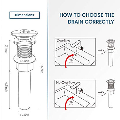 Bathroom Sink Drain, Vessel Sink Pop Up Drain with Detachable Basket Stopper,Anti-Explosion and Anti-Clogging Drain Strainer, Sink Drain Assembly Without Overflow Polished Chrome, REGALMIX RWF082A - color: Chrome, size: Without Overflow
