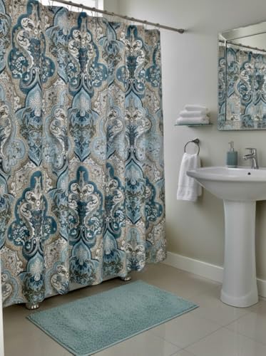 Serafina Home Decorative Blue & Brown Boho Fabric Shower Curtain, Modern Farmhouse for Vintage Rustic Bathroom Decor, Floral Victorian, 72 x 72 - color: Bohemian