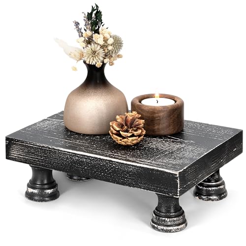 EOSAHR Wood Riser & Display Stand for Kitchen Counter, Black | Pine Wood, 8.5" Farmhouse Riser, Sponge Holder, Plant Display Stand, Bathroom Vanity Organizer, Kitchen Sink Accent - color: D-Pine Wood-BLack