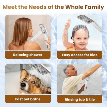 BRIGHT SHOWERS Rain Shower Head with Handheld Spray, 8 Inch Rainfall Shower Head Combo with 60" Hose, Adjustable Dual Square Showerhead Set with 3-Way Diverter, Wall Bracket, Brushed Nickel - color: Brushed Nickel, style: Dual Shower Head
