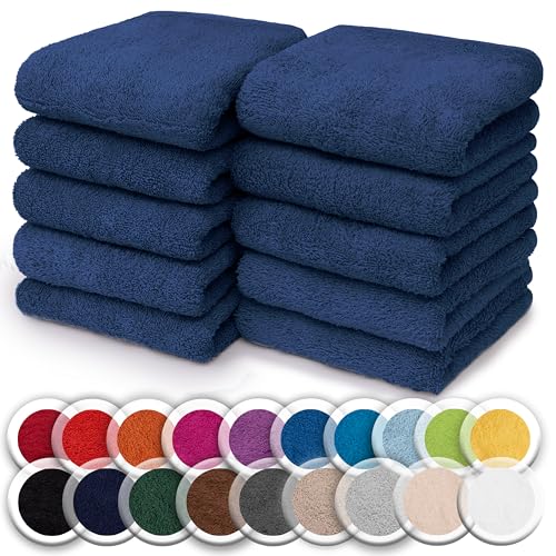 Set of 10 Washcloths Made of 100% Cotton - Soft and Absorbent Face and Hand Towels - Practical for Bathroom and Kitchen - 12 x 12 in (Navy Blue) - color: Navy Blue