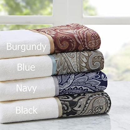 Madison Park Aubrey Cotton Bath Towel Set Jacquard Absorbent, 6 Piece, Navy | Quick Dry, Plush Feel, Hotel Quality for Bathroom, Paisley Pattern, OEKO-TEX Certified - color: Navy