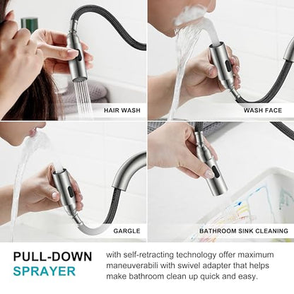 Brushed Nickel Pull Down Bathroom Faucet, 4 Inch 2 Handle Centerset | Pull Out Bathroom Faucet with Pop Up Drain & Supply Lines, Lead-Free cUPC & NSF Certified, 3 Hole Faucet for Vanity RV Bar - color: Brushed Nickel
