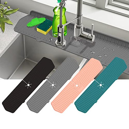 Kitchen Faucet Sink Splash Guard, 24" x 5.6'' Upgrade Silicone Faucet Water Catcher Mat, Sink Draining Pad Behind Faucet, Rubber Drying Mat for Countertop, Bathroom, Farmhouse, RV (Black) - color: Black, size: 24" x 5.6"