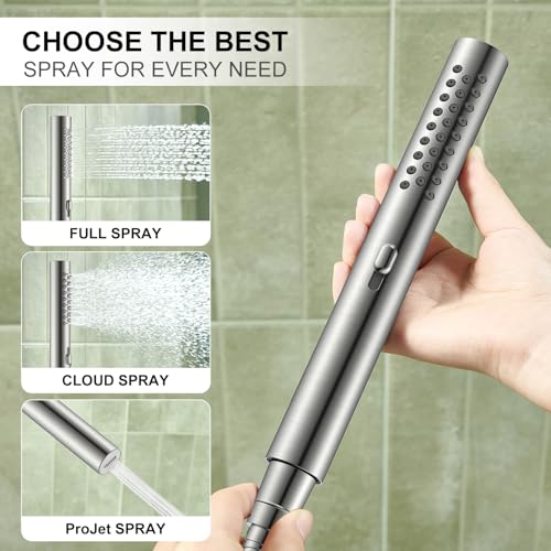 Brushed Nickel 10 Inch All Metal Rain Shower Head with Handheld Spray | High Pressure Rainfall Shower Head wih Adjustable Extension Arm, Dual Showerhead Set with 60" Shower Hose, Square Rainfall - color: Brushed Nickel