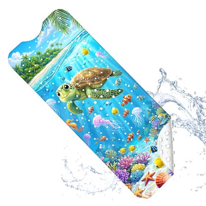 Kids Bath Mat for Tub Non Slip – 40"x16" Cute Cartoon Turtle Baby Bathtub Mats, Machine Washable, Extra Long Tub Mats with Suction Cups & Drain Holes Non Slip Baby Shower Mat for Toddler Bath(Turtle) - color: Turtle1