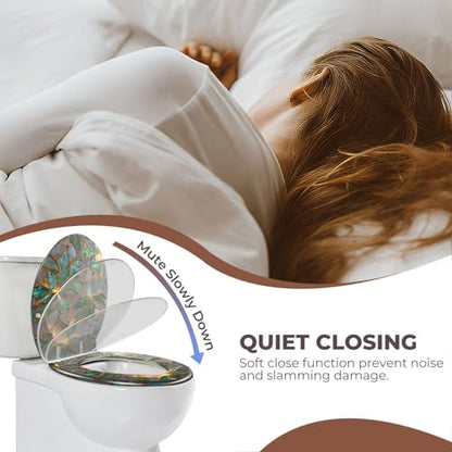 Round Resin Toilet Seat, Quietly Close Quick Release Hinges Cover | Toilet Lid Cover Easy to Clean and Install, Fine Mosaic Iridescent Leaves Shimmering Elegant Heavy Duty Toilet Seat - color: pattern10, size: O-shape