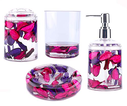 4 Piece Acrylic Liquid 3D Floating Motion Bathroom Vanity Accessory Set Leaf - size: 4-piece, style: Leaf