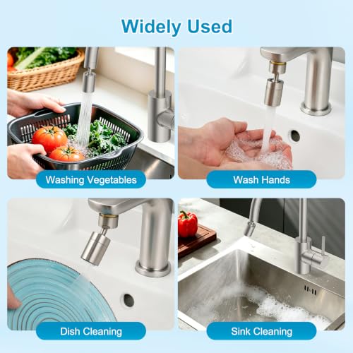 Hibbent 4-Mode Faucet Aerator, Faucet Sprayer Attachment, Brushed Nickel | NSF/ANSI/CAN 372 Certified, 360° Swivel Kitchen & Bathroom Sink Aerator, Faucet Replacement Part, 55/64 Inch Female Thread - color: Brushed Nickel, style: Four Modes
