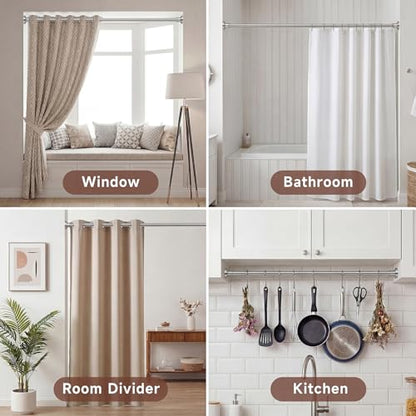 Brushed Nickel Tension Curtain Rod 24 to 64 Inch(2-5.3ft) - Stainless Steel Spring Tension Shower Curtain Rod, No Drilling Tension Rod for Curtains Windows Closet Kitchen - color: Brushed Nickel, size: 24-64 Inches