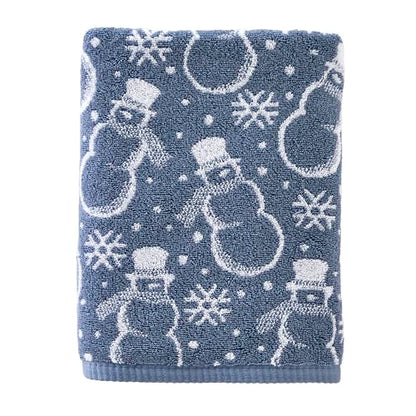 SKL Home Christmas/Winter Top Hat Snowmen Bath Towel, 100% Cotton, Blue | 550 GSM. Soft & absorbent. Reversible jacquard pattern. Great for use in the bathroom, kitchen or bar & gifting. - color: Top Hat Snowmen, style: Bath Towel