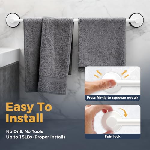 14.6inch~24inch Towel Racks for Bathroom,Adjustable Suction Cup Towel Bar for Bathroom Wall,Stainless Steel Bath Towel Holder for Shower(Bright White) - color: White