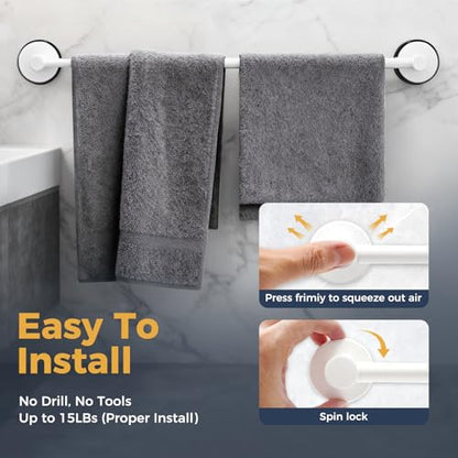 14.6inch~24inch Towel Racks for Bathroom,Adjustable Suction Cup Towel Bar for Bathroom Wall,Stainless Steel Bath Towel Holder for Shower(Bright White) - color: White