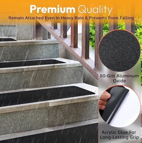 Stair Treads Non-Slip for Wooden Steps Indoor and Outdoor Grip Tape 6"x24" | 5 Pack, Waterproof 80-Grit Adhesive Treads for Concrete Steps, Anti Slip & Strong Non-Skid Traction, Weather Resistant, Black - size: Black, style: 5 Pack