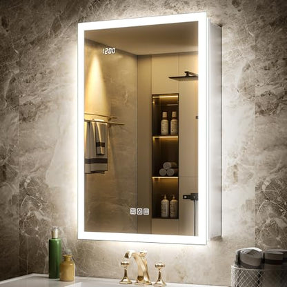 20x32 LED Medicine Cabinet Mirror with Double Lights-Front & Backlit, 155°Soft-close Hinge, Surface or Recessed Dimmable Lighted Medicine Cabinet Mirror with Clock Outlet Inner Light,Anti-fog - size: 20x32'' (Left Hinge)