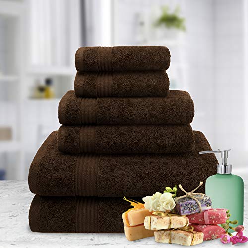 American Veteran Towel, 6 Piece Towel Set for Bathroom, 100% Cotton Turkish Bathroom Towels, 2 Bath Towels 2 Hand Towels 2 Washcloths, Brown - color: Brown, size: X Large 6 PC