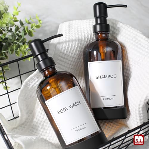 GMISUN Amber Glass Soap Dispenser with Silicone Sleeve Boot, 2 Pack Bathroom Hand Soap Dispensers with Pump, 17 Fl Oz Kitchen Hand and Dish Soap Dispenser Set, Liquid Soap Dispensers Bottle - color: Amber Bottle + Black Pump + Silicone Boot, size: 2 Pack