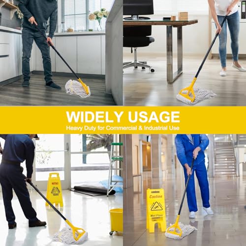 Commercial Mop with 3 Large Replacement Heads,Heavy Duty Industrial Mops | 59" Long Handle,for Floor Cleaning,Looped-End String Wet Cotton Mop for Home,Kitchen,Office,Garage,Concrete/Tile Floor - size: Large