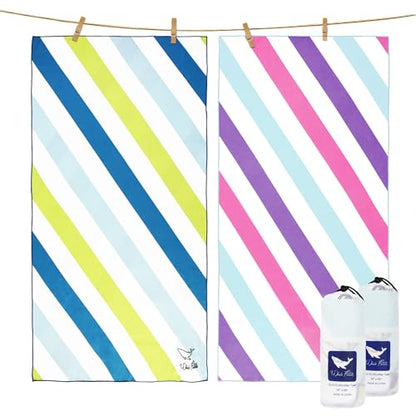 Whale Flotilla 2 Pack Quick Dry Beach Towels Oversized (35"x70"), Microfiber Sand-Free Beach Towel Set, Extra Large Compact Pool Travel Accessories, Green and Pink - color: Green/Pink, size: 70.00" x 35.00"