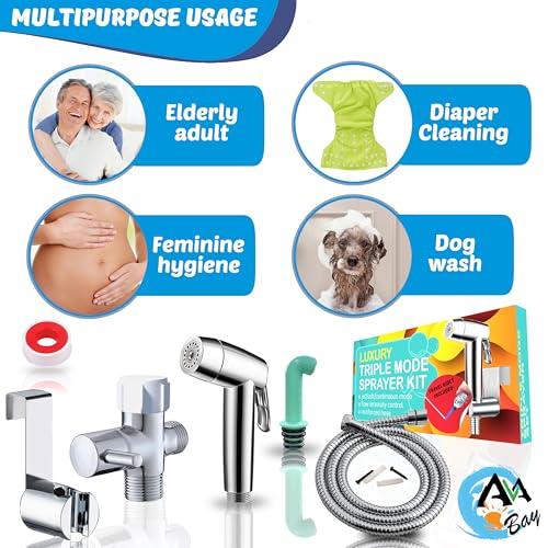 Handheld Bidet Sprayer for Toilet - Triple Mode Spray: Cloth Diaper Washer, Jet Spray & Gentle Stream | Premium Adjustable Hose Sprayer Attachment for Muslim Shower Shattaf | Portable Bidet Included - color: Sprayer Set