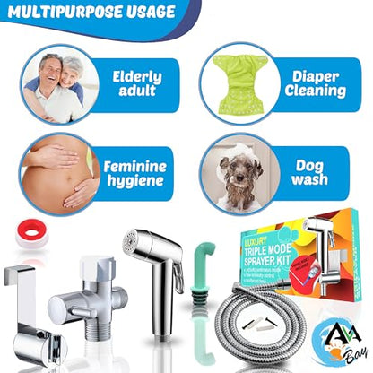 Handheld Bidet Sprayer for Toilet - Triple Mode Spray: Cloth Diaper Washer, Jet Spray & Gentle Stream | Premium Adjustable Hose Sprayer Attachment for Muslim Shower Shattaf | Portable Bidet Included - color: Sprayer Set