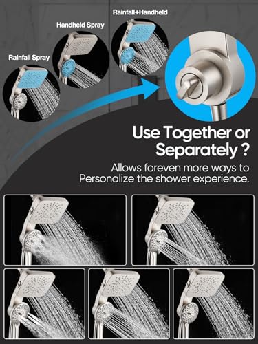 Cobbe® Dual Shower Head with Magnetic Handheld, Brushed Nickel | Rain Shower Combo, 2-in-1 Fixed & Detachable, Multiple Spray Modes, Built-in Magnet Dock, 6ft Hose - color: Brushed Nickel
