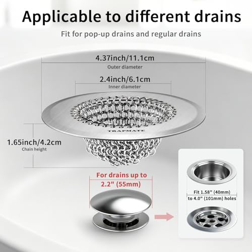 TRAPMATE Shower Drain Hair Catcher, 4.4" Anti-Clogging Bathtub Drain Cover | Easy Flip Cleaning, Traps Hair with Fast Drainage, Anti-Slip Drain Protector Fits Regular & Pop-up Drains (Patented Product) - color: Silver