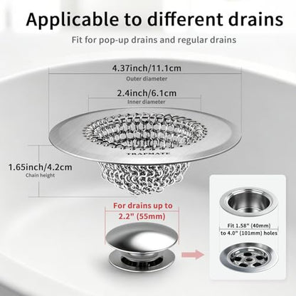 TRAPMATE Shower Drain Hair Catcher, 4.4" Anti-Clogging Bathtub Drain Cover | Easy Flip Cleaning, Traps Hair with Fast Drainage, Anti-Slip Drain Protector Fits Regular & Pop-up Drains (Patented Product) - color: Silver