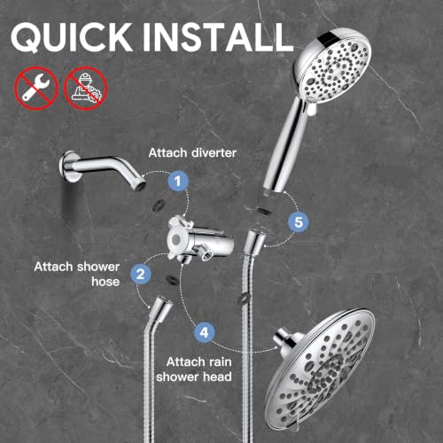 FEELSO Shower Head with Handheld Spray, 8" High Pressure Rain Showerhead | 7+8 Modes Dual Shower Head Combo, Anti-Clog Nozzles, 71" Hose Extra Long, Adjustable Holder, Shower Separately or Together - color: Chrome