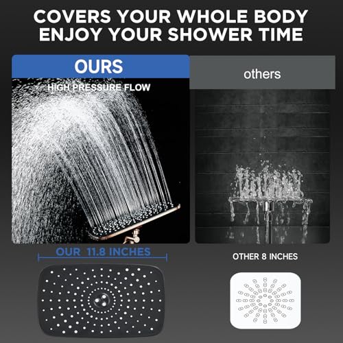Veken Rose Gold 11.8" High Pressure Shower Head with Handheld, Easy Install | Handheld Shower Head with Multi Spray Modes,Rainfall Combo with 15" Metal Extension Arm,Detachable Dual Shower,Regaderas Para - color: Rose Gold, size: 11.8 Inch High Pressure