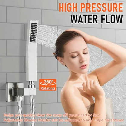 Brushed Nickle Shower System 12 Inch LED Rainfall Shower Head Brass Handheld Combo Set Bathroom Rain Shower Mixer Shower Rough-in Valve Body and Trim Included