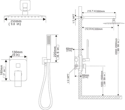 Matte Black Shower System 10 Inch Bathroom Luxury Rain Mixer Shower Combo Set Wall Mounted Rainfall Shower Head and Handheld System Shower Faucet Rough-in Valve Body and Trim Kit - color: Matte Black, size: 10 Inch
