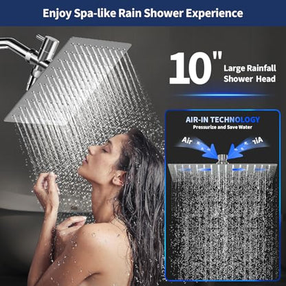 Airlex Shower Head Rain Shower Head with Handheld Spary, High Pressure Rainfall Showerhead and 4 Modes Handheld Shower Heads Built-in Power Wash with 71 Inch Stainless Steel Hose, 10'' Sliver - color: Silver, size: 10 Inch
