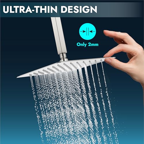 Midanya Square Rain Shower Head,High Pressure,Brushed Nickel 6 Inch | 360°Swivel,Ceiling or Wall Mount,Waterfall Full Body Coverage,Bathroom Remodel,Stainless Steel Large Rainfall Shower Head - color: Nickel, size: 6 Inch