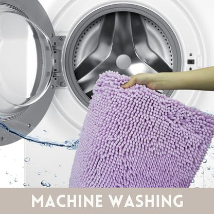 Bathroom Rugs Chenille, Extra Thick and Absorbent, Non-Slip, Machine Washable, Dry Quckily, Soft Cozy Plush, Used Under Shower Bathtub and Sink, Bath Mat Sets Lavender - color: Lavender Purple, size: 20 x 32 inch + 20 x 20 inch (U-Shape)