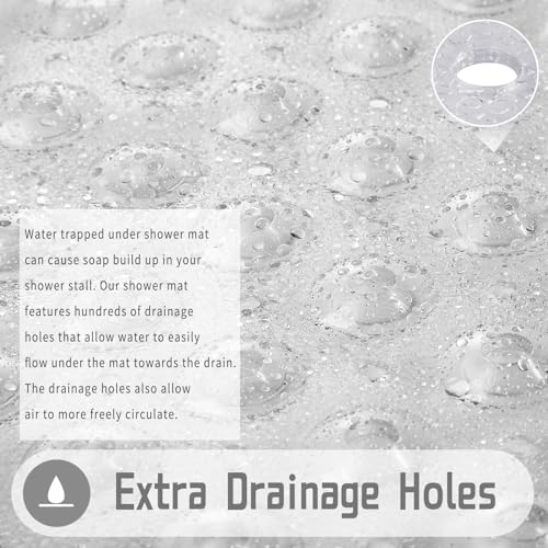 Yimobra Shower Mat 21X21 Inch Square, Non Slip Bathtub Mat with Large Suction Cups&Drain Holes, Soft Fast Dry Shower Stall Mats for Inside Shower, Machine Washable BPA-Free, Bath Essentials, Clear - color: Clear, size: 21 x 21 inches