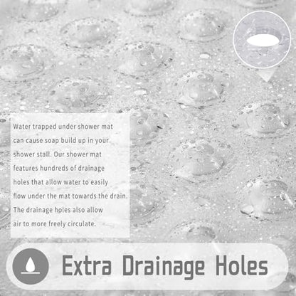 Yimobra Shower Mat 21X21 Inch Square, Non Slip Bathtub Mat with Large Suction Cups&Drain Holes, Soft Fast Dry Shower Stall Mats for Inside Shower, Machine Washable BPA-Free, Bath Essentials, Clear - color: Clear, size: 21 x 21 inches