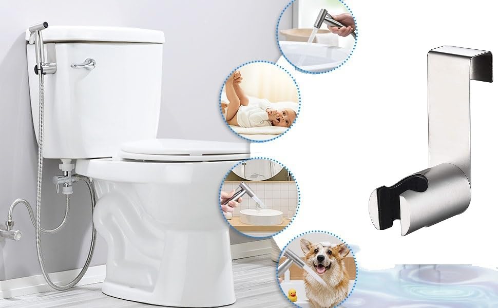 Handheld Bidet Sprayer for Toilet,Bidet Sprayer Holder,Hook Silver | Bidet Sprayer Holder for Handheld Shower Wand, Diaper Sprayer,Stainless Steel Bidet Holder - color: Silver