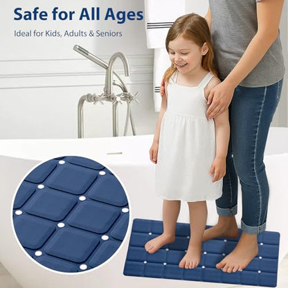 Webos Silicone Bath Mat with Suction Cups – Non-Slip Foldable Bathtub & Shower Mat, Durable & Quick-Dry Safety Tub Mat with Large Drain Holes for Families 28"x 14" Navy Blue - color: Navy Blue, size: 28" x 14" (Rectangular)