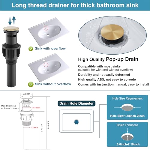 Midanya 8 Inch Widespread Bathroom Sink Faucet 3 Hole,Gold | Waterfall Swivel Spout,2 Handle,SUS304,with Pop Up Drain,cUPC 24" Water Hose,for 6-16” hole distance vanity,RV,Farmhouse Sink - color: Gold