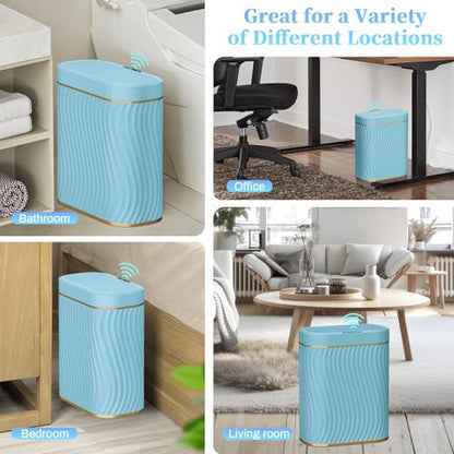 Ogikey Bathroom Small Trash Can with Automatic Touchless Lid, 2.6 Gallon Smart Garbage Can Narrow Waterproof Trash Bin for Bedroom, Office, Living Room - color: 2.6 gallon-Sky blue