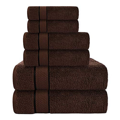6 Piece Luxury Bathroom Towels Set - 100% Cotton, Dark Brown/Chocolate, Includes 2 Bath Towels, 2 Hand Towels, and 2 Washcloths - Quick Dry, Absorbent, Plush, Soft | 100% Cotton • Thick & Plush • Hotel Quality • Ultra Soft • Highly Absorbent • Quick Dry •