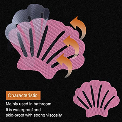 Secopad Non-Slip Bathtub Stickers, 24 PCS Shell Safety Bathroom Tubs Showers Treads Adhesive Decals Scraper (Pink) - color: Pink
