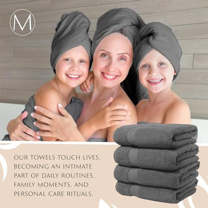 MAURA Grey Extra Large Turkish Cotton Luxury Bath Towels Set of 4. Ultra-Soft, Thick & Plush Towels for Bathroom - Space Gray - color: Space Gray, size: Bath Towel (4-Pack)