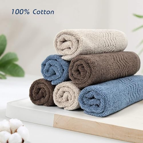 Cleanbear Cotton Washcloths Bath Wash Cloth Set 13” x 13”, 6-Pack 3 Colors | Large Bathroom Wash Cloths for Showering, Soft Enough and Absorbent Face Cloths